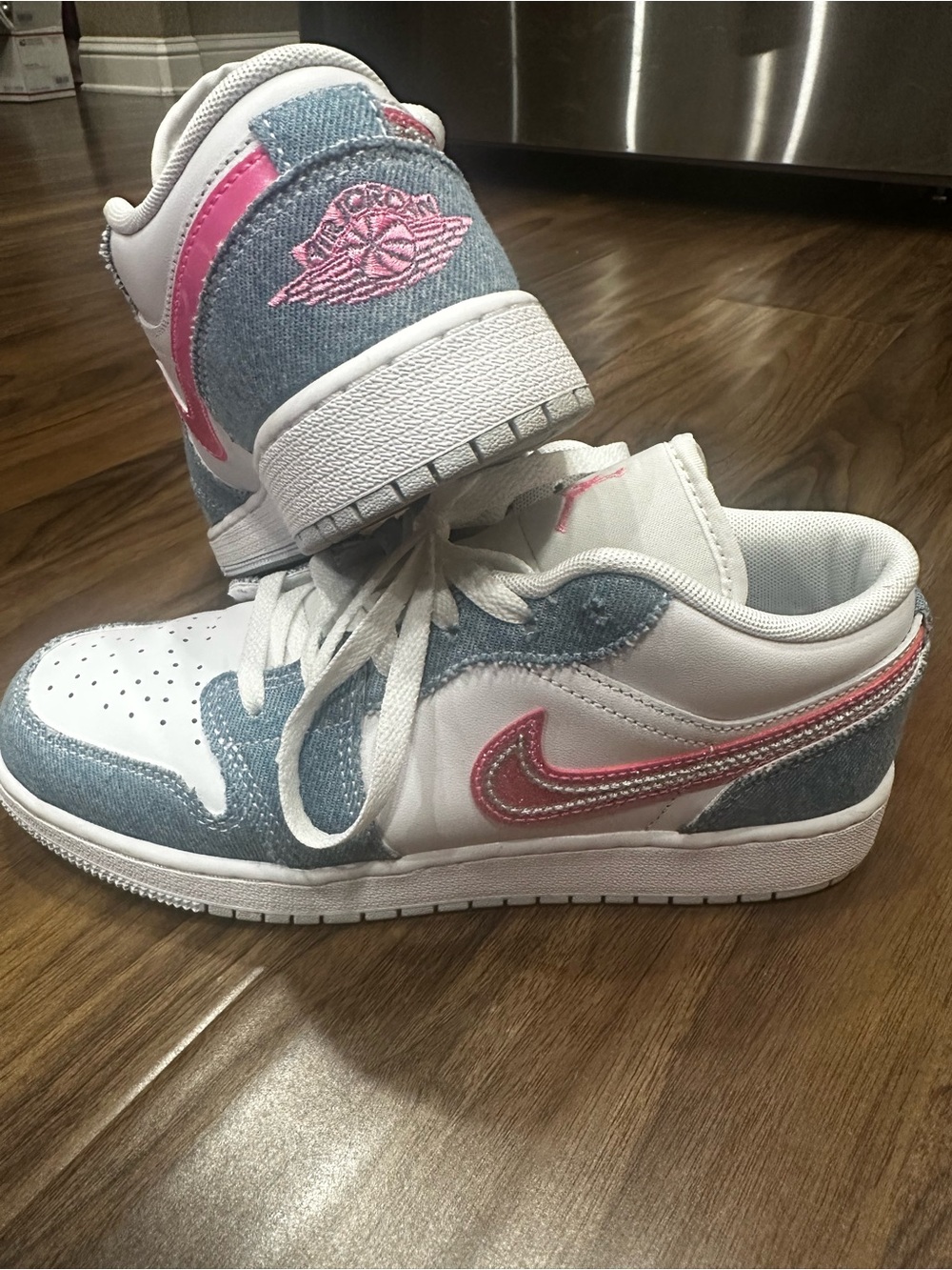 Jordan Kids Low-Top Sneakers - White with Light Blue and Pink Accents - Picture 2 of 5